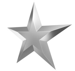 Wall Mural - 5 point star - Christmas Star - silver metal single isolated on white - 3d rendering
