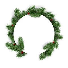 Wall Mural - Christmas wreath made of fir branches. Festive circle frame with place for text. New Year decor