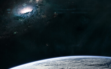 Wall Mural - spiral galaxy. deep space planet orbiting view. science fiction. elements of this image furnished by