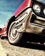 Vintage Muscle Red Car with Sky and Road for Freedom America