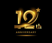 Golden 12 Year Anniversary Celebration Logo Design With Star Symbol