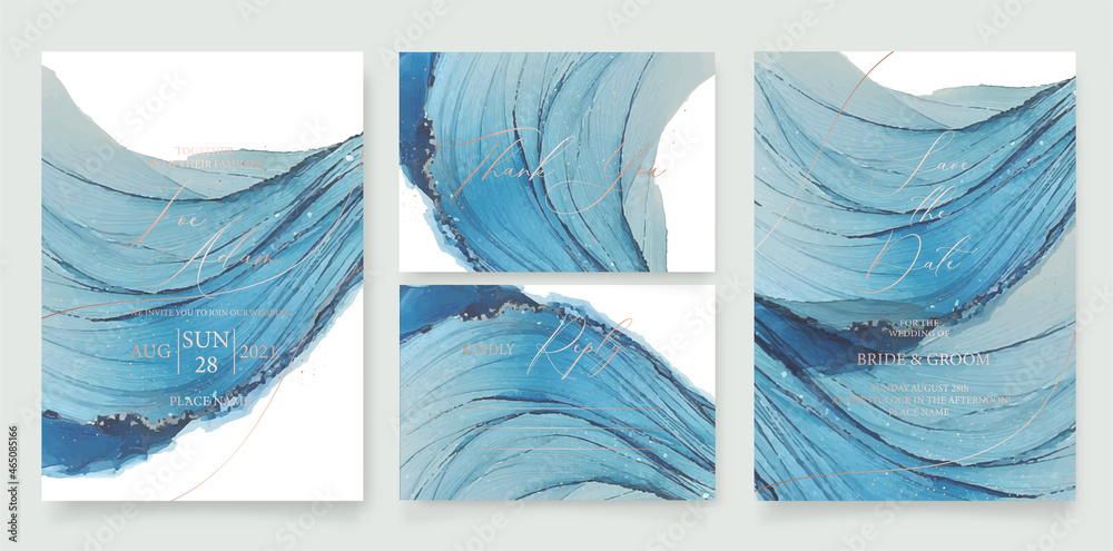 Wedding invitation card blue watercolor style collection design ...