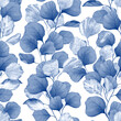 Blue seamless pattern of leaves. Decorative floral background.