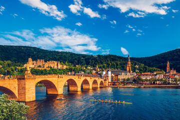 Wall Mural - Heidelberg skyline aerial view from above. Heidelberg skyline aerial view of old town river and bridge, Germany. Aerial View of Heidelberg, Germany Old Town. Video of the aerial view of Heidelberg.