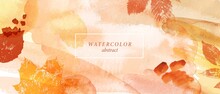 Abstract Autumn Watercolor Art. Bright Warm Colors, Fall Leaves. Frame, Background For Text.