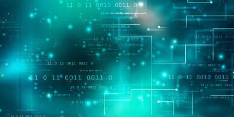 Poster - 2d illustration abstract digital binary data on computer screen