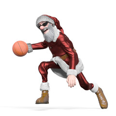 santa claus is playing basketball pose number two