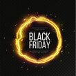 Black Friday Super Sale. Realistic golden luminous round frame. Discount banner for the holidays. PNG. Light golden Twirl. Curve light effect of golden line. Luminous golden circle.