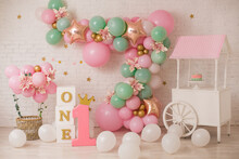 Pink Decor With Flowers For First Birthday