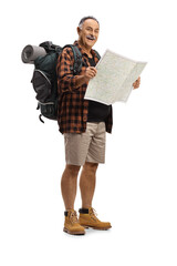 Sticker - Full length shot of a mature hiker holding a map and smiling