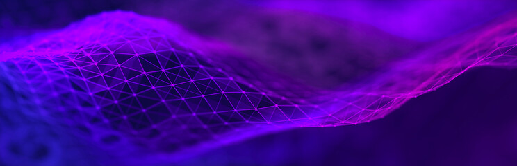 Musical wave. Beautiful illustration with connected dots and lines. Digital network background. 3D