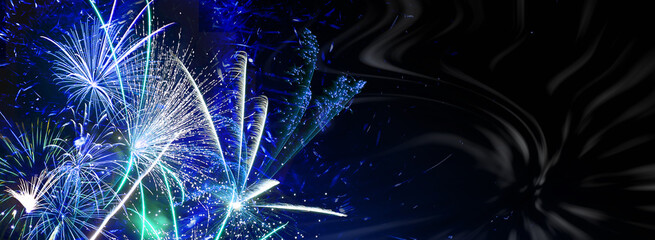 Wall Mural - blue fireworks background for anniversary, new year, event and festival. space for text