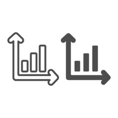 Fototapete - Growth bar graph with columns and axes line and solid icon, diagram concept, growth dynamics vector sign on white background, outline style icon for mobile concept and web design. Vector graphics.