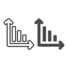 Fototapete - Declining bar graph, decrease bar chart line and solid icon, diagram concept, graph down vector sign on white background, outline style icon for mobile concept and web design. Vector graphics.