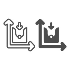Fototapete - Graph with growth and decline curve, arrow down line and solid icon, diagram concept, chart vector sign on white background, outline style icon for mobile concept and web design. Vector graphics.
