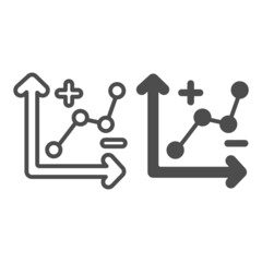 Fototapete - Growth graph with curve, points, plus and minus line and solid icon, diagram concept, chart vector sign on white background, outline style icon for mobile concept and web design. Vector graphics.