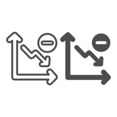 Fototapete - Declining graph with arrow going down and minus line and solid icon, diagram concept, chart vector sign on white background, outline style icon for mobile concept and web design. Vector graphics.