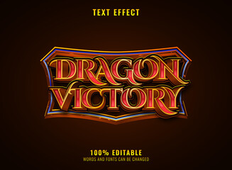 Wall Mural - fantasy golden red dragon victory medieval rpg game logo text effect with frame border