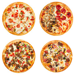Wall Mural - Set of different pizzas collage isolated on white background