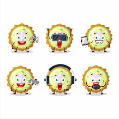 Wall Mural - Key lime pie cartoon character are playing games with various cute emoticons