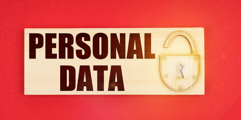 Poster - On a red background there is a small plaque on it with a lock and an inscription - Personal data