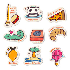 Wall Mural - Set of Kawaii Sticker Doodle Set, Fashion Patch Design Collection