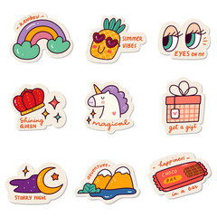 Wall Mural - Set of Kawaii Sticker Doodle Set, Fashion Patch Design Collection