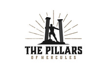 Hercules Heracles With Pillar Pillars, Muscular Myth Greek Archer Warrior Silhouette Logo Design The Pillars Of Hercules