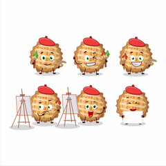 Sticker - Artistic Artist of peach pie cartoon character painting with a brush