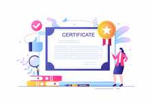 Certificate Document Icon With License Badge, Diploma And Medal For Website, Poster Or Brochure Background Vector Illustration