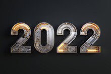 New year 2022 made from the mechanical alphabet with gear
