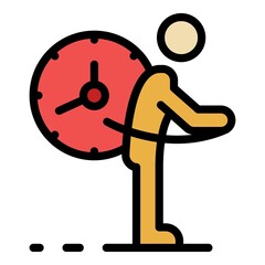 Poster - Person and watch icon. Outline person and watch vector icon color flat isolated