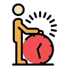 Poster - Person clicks on the clock icon. Outline person clicks on the clock vector icon color flat isolated