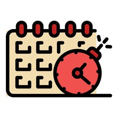 Poster - Calendar and clock icon. Outline calendar and clock vector icon color flat isolated