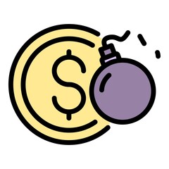Wall Mural - Money coin bomb icon. Outline money coin bomb vector icon color flat isolated