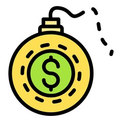 Poster - Money crisis bomb icon. Outline money crisis bomb vector icon color flat isolated