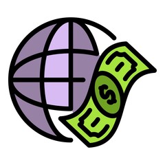 Wall Mural - Global money cash icon. Outline global money cash vector icon color flat isolated