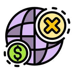 Poster - Global money crisis icon. Outline global money crisis vector icon color flat isolated