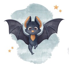 Wall Mural - The cute Halloween baby bat watercolor illustration