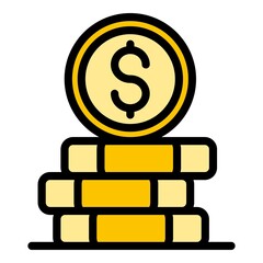 Poster - Money coin stack icon. Outline money coin stack vector icon color flat isolated