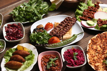 adana kebab and salad varieties