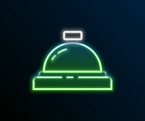 Canvas Print - Glowing neon line Hotel service bell icon isolated on black background. Reception bell. Colorful outline concept. Vector