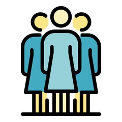Poster - Woman group social service icon. Outline woman group social service vector icon color flat isolated