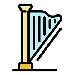 Poster - Musical harp icon. Outline musical harp vector icon color flat isolated
