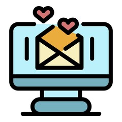 Poster - Love mail letter icon. Outline love mail letter vector icon color flat isolated