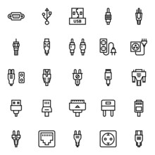 Outline Icons For Connectors And Cables.