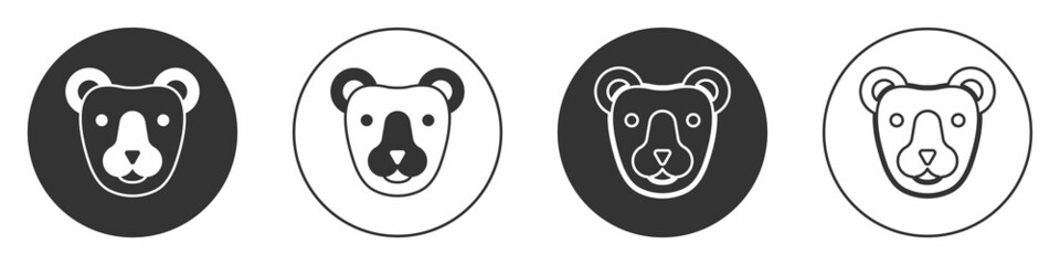 Sticker - Black Bear head icon isolated on white background. Circle button. Vector