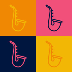 Pop art line Musical instrument saxophone icon isolated on color background. Vector