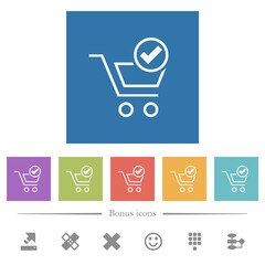 Sticker - Cart checkout outline flat white icons in square backgrounds