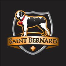 Saint Bernard Dog With Banner On Shield Background Icon Logo Design